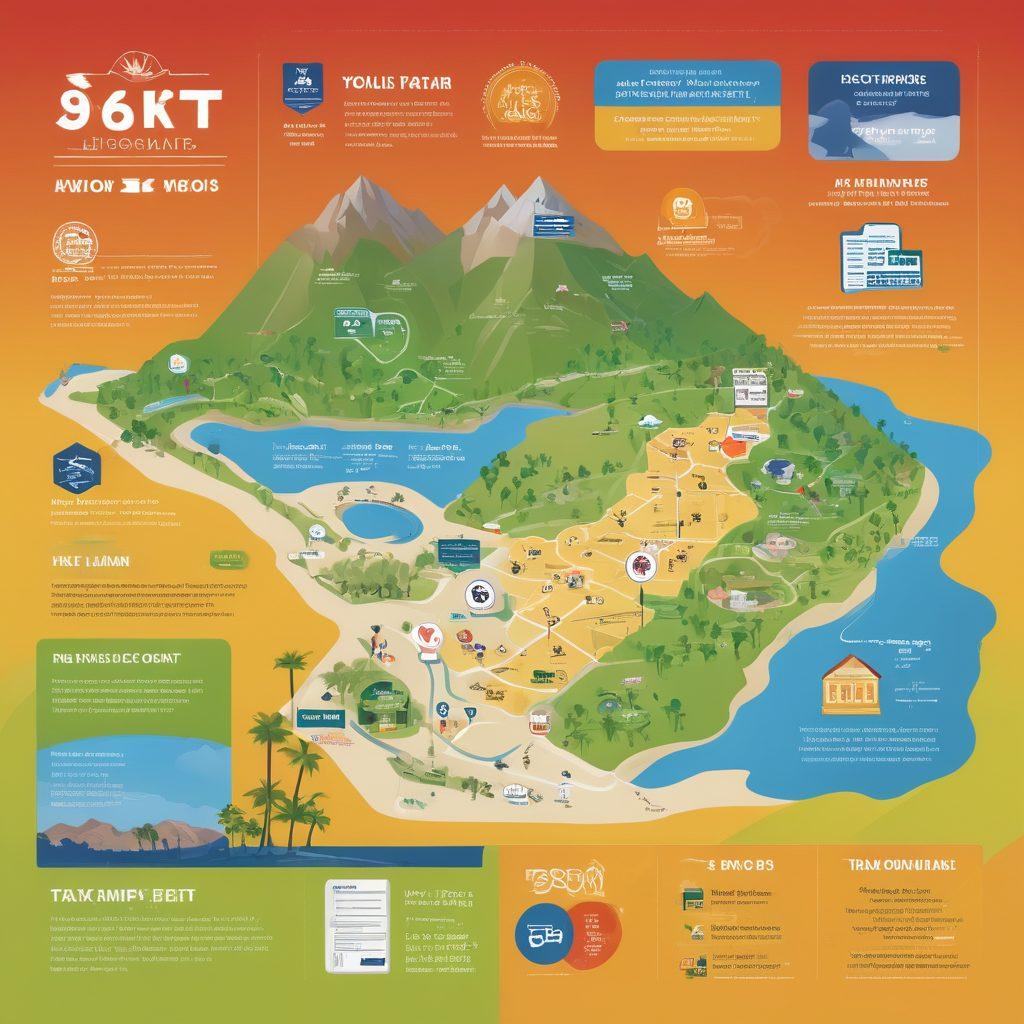 A detailed infographic displaying various tax payment options available in Riverside County, featuring visual icons for online payments, in-person offices, and mobile apps. Include a landscape view of Riverside County with landmarks, such as mountains and palm trees, to provide a local feel. Vibrant graphics with clear text labels to enhance understanding. bold colors and clean layouts.